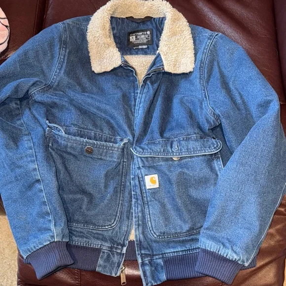 Carhartt Denim Jacket with Cream Sherpa Collar - Picture 1 of 6